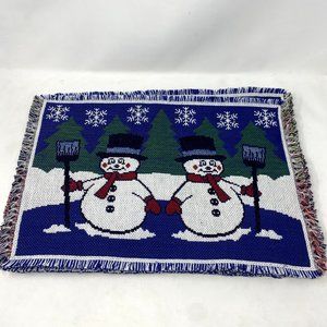 Snowman Fabric Tapestry Placemats Fringe edges, Set of 4